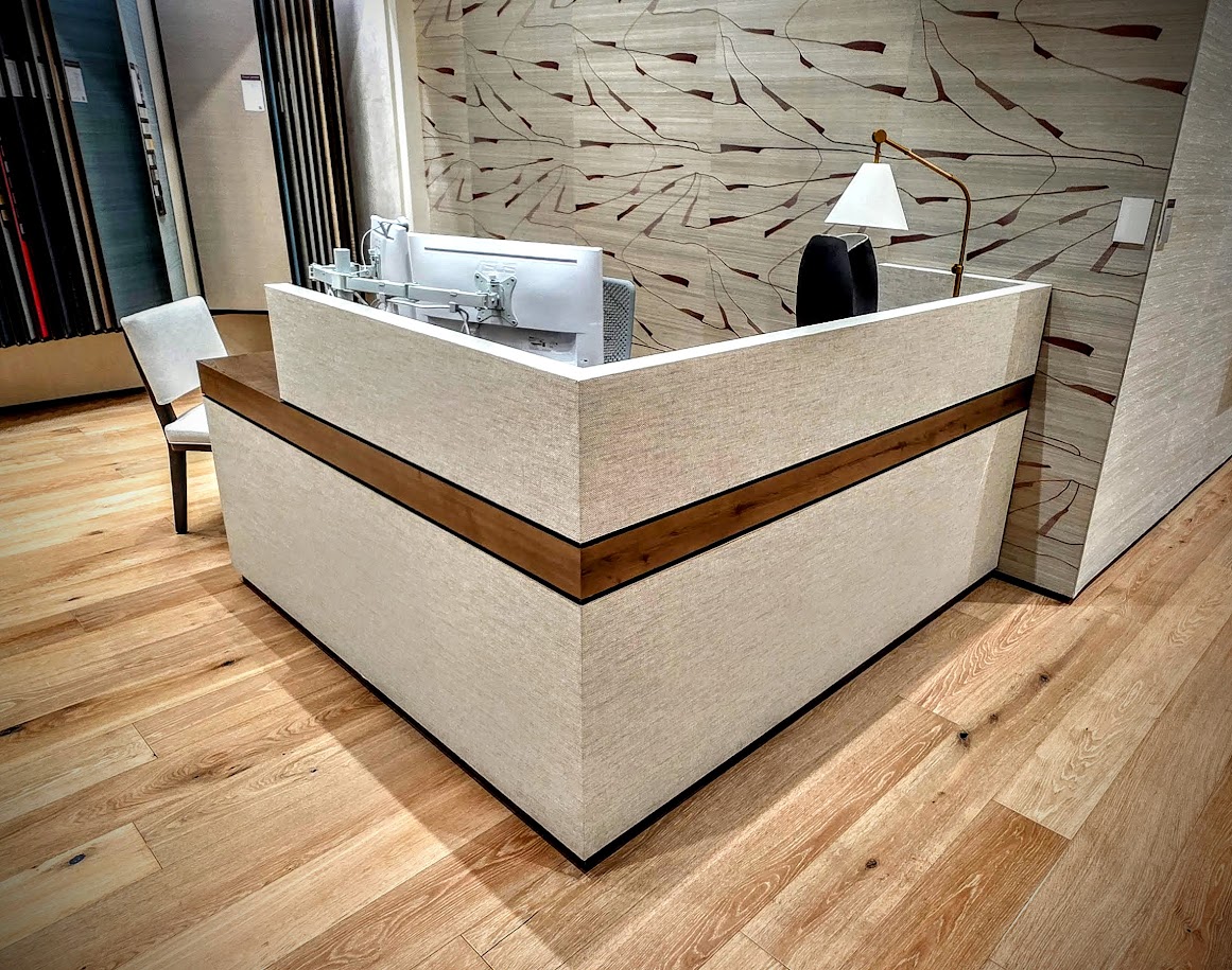 Custom reception desk with premium wood finish