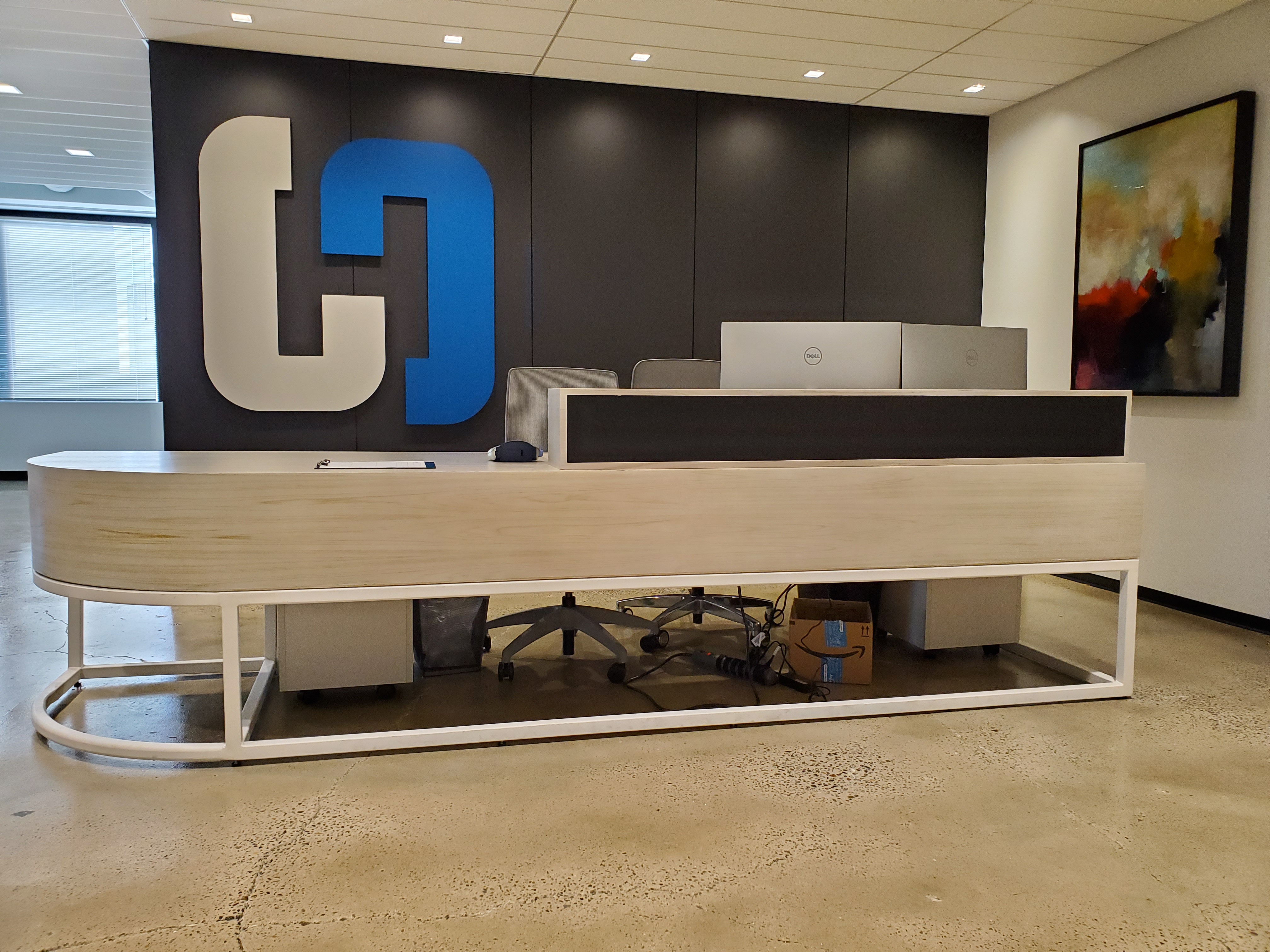 Contemporary reception desk with custom details